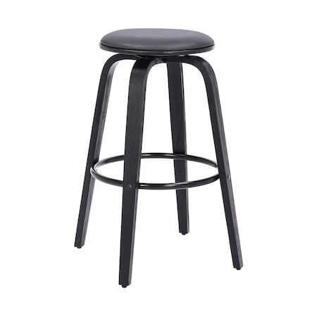Armen Living Harbor 30" Bar Height Backless Swivel Gray Faux Leather and Black Wood Mid-Century Modern Bar Stool LCHBBAGRBL30